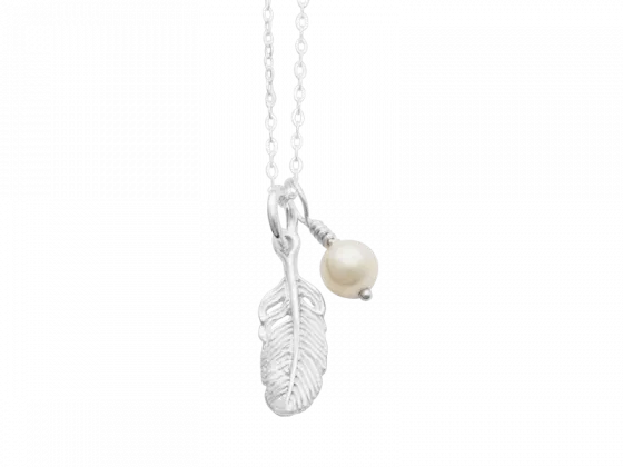 Kette Feder mit Perle 40 cm (925er Sterling-Silber)