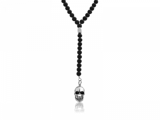 Kugelkette mit schwarzem Onyx und Totenkopf Anhnger