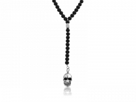 Kugelkette mit schwarzem Onyx und Totenkopf Anhnger